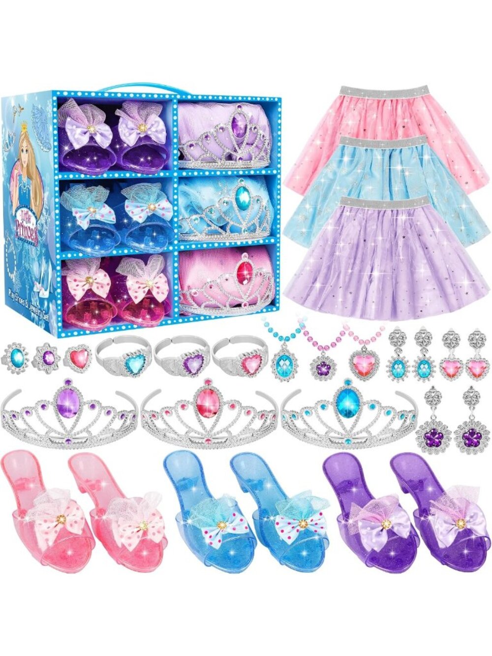 Girls' Princess Dress Up & Jewelry Set - Pretend Play Costume, Birthday Gift 3 - Picture 1 of 7